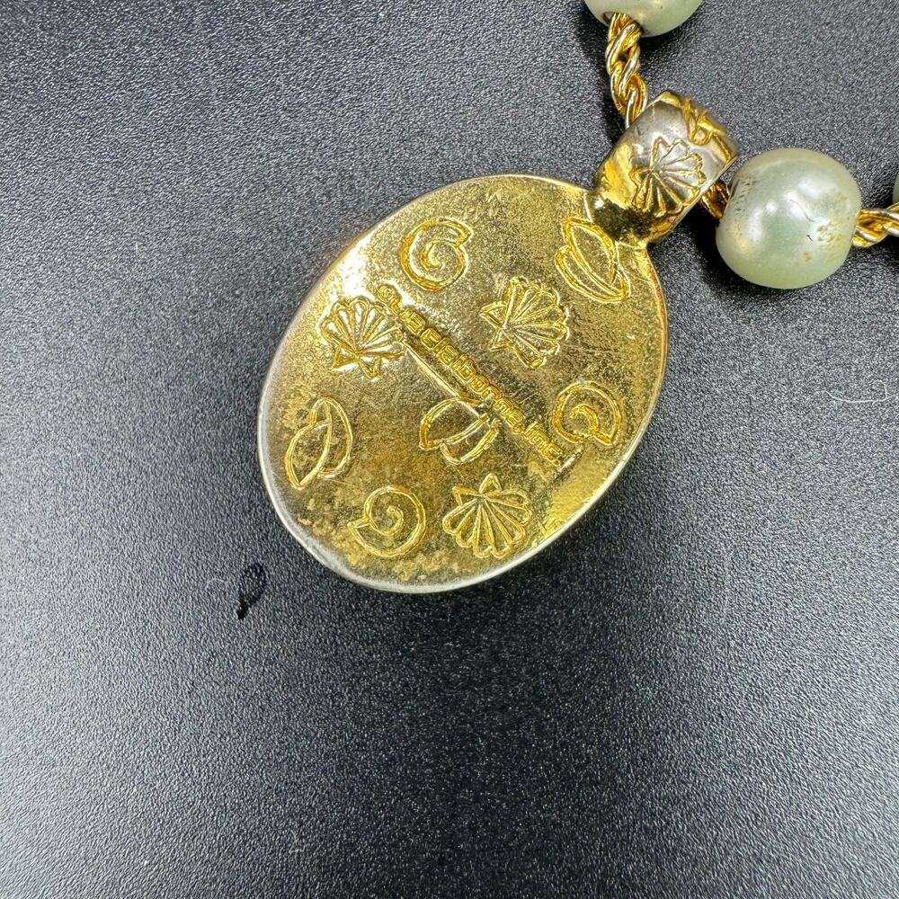 Vintage Liz Claiborne Beaded Pearl Pendant Gold Tone Solid Cable Chain Necklace - Picture 6 of 8